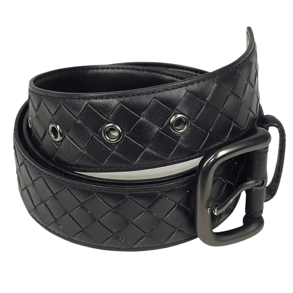 BOTTEGA VENETA INTRECCIATO LEATHER BELT – 100 CM / 40 IN – BLACK – MADE IN ITALY